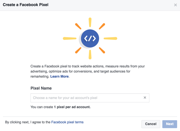 Indtast et navn til din Facebook-pixel.