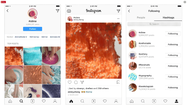 For at gøre indlæg og andre brugere endnu mere synlige på platformen introducerede Instagram hashtags, som brugerne kan følge og opdage topindlæg og de nyeste historier. 