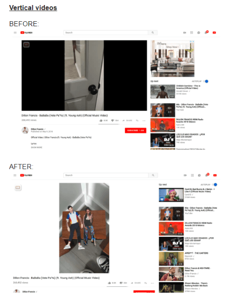 YouTube opdaterede den måde, hvorpå vertikale videoer vises på skrivebordet.
