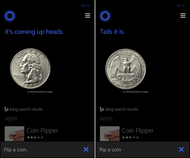Cortana Vend en mønt
