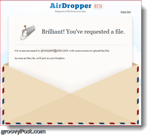 AirDropper Dropbox - Filen er sendt