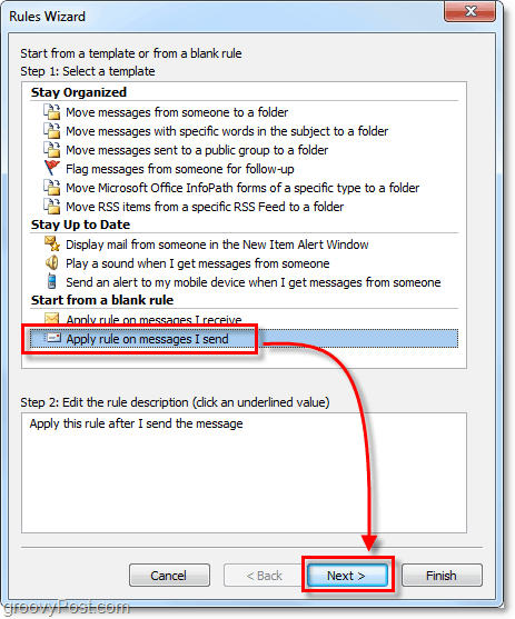 anvende regel for meddelelser, jeg sender i Outlook 2010