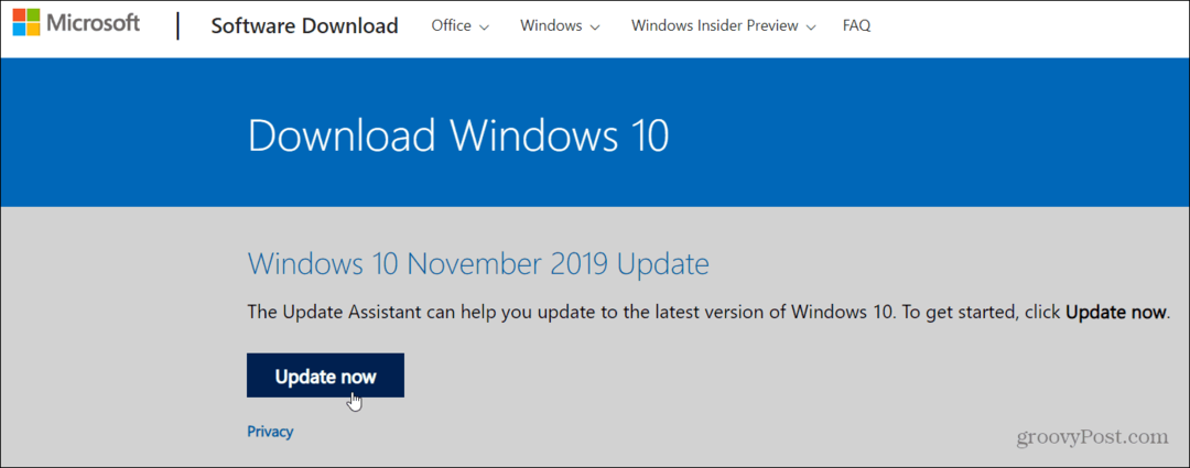 Sådan installeres Windows 10 version 1909 November 2019-opdatering