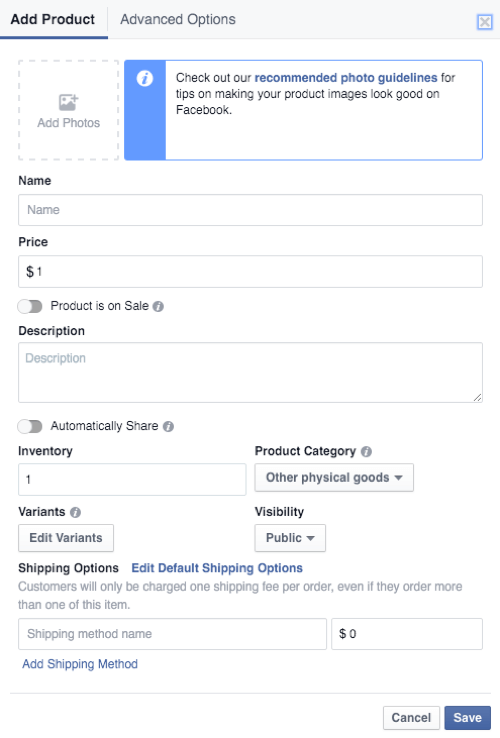 facebook shop produktoplysninger