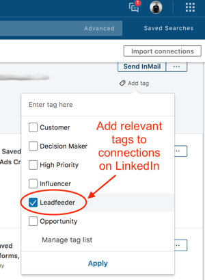 Kontakt tagging i LinkedIn Sales Navigator.