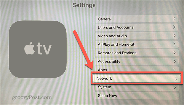 Apple tv-netværksmenu