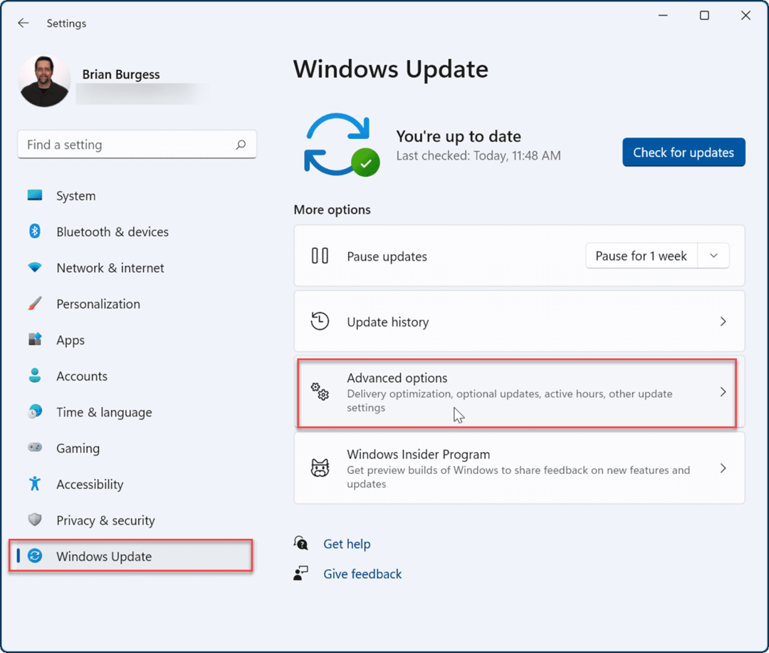 Windows Update avancerede muligheder