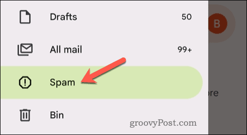 Åbn Gmail-spammappen i mobilappen