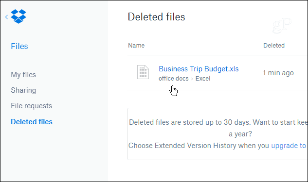 Gendan slettede eller tidligere versioner af filer fra Dropbox