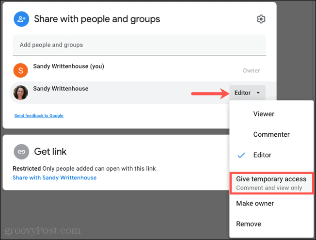 Giv midlertidig adgang i Google Docs
