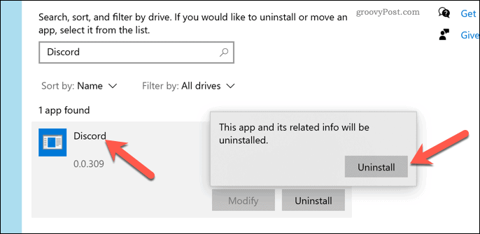 Fjernelse af Discord fra Windows 10