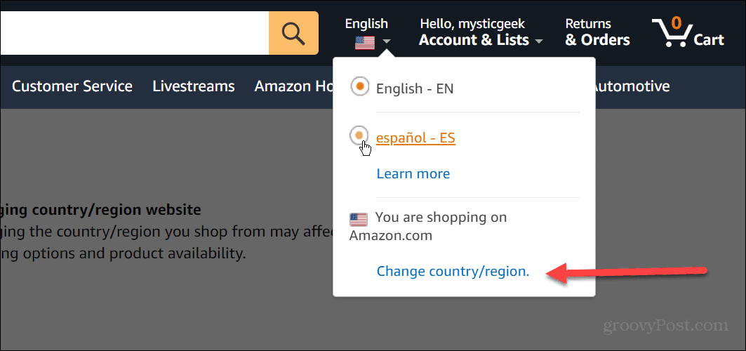 Skift sprog på Amazon