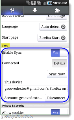 firefox synkroniseret til Android-telefon