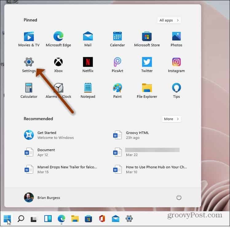 Start-menu Indstillinger Windows 11