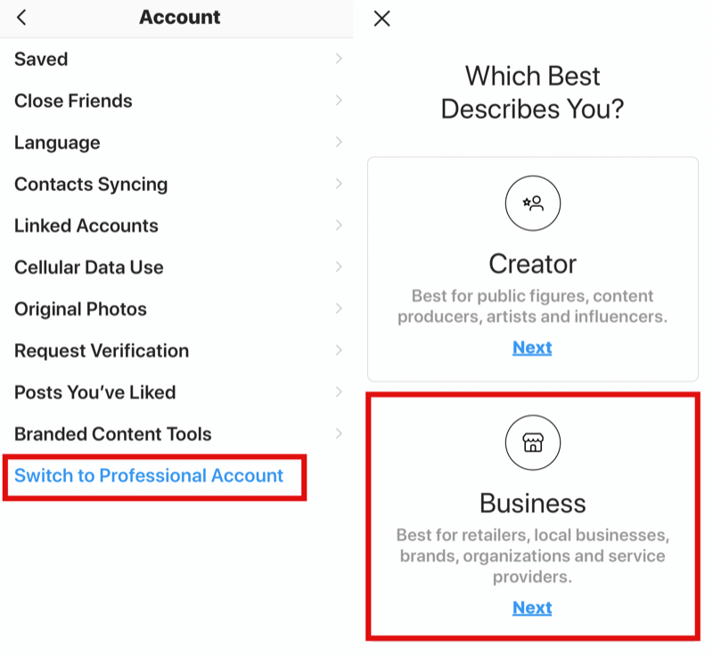hvordan man skifter fra Instagram personlig profil til forretningsprofil