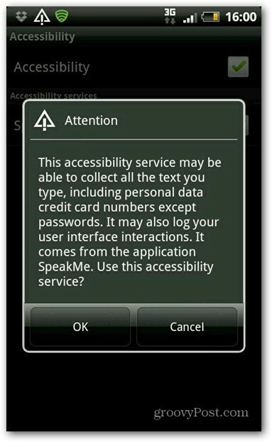 SpeakMe til Android-tilgængelighed aktiveres