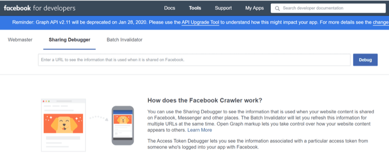 trin 1 om, hvordan du bruger værktøjet Facebook Sharing Debugger