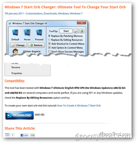 Sådan ændres Startmenu Orb i Windows 7