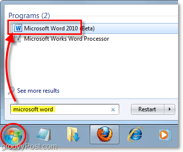 lancere Microsoft Word 2010 i Windows 7