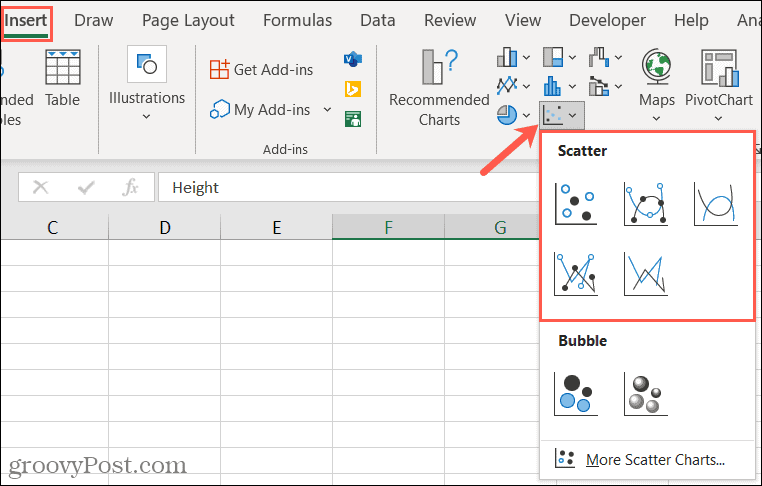 Indsæt et scatter-diagram i Excel