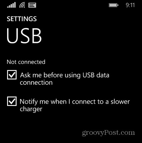 Windows Phone-indstillinger USB