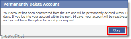 Du skal vente 14 dage efter bekræftelse af sletning af din Facebook-konto