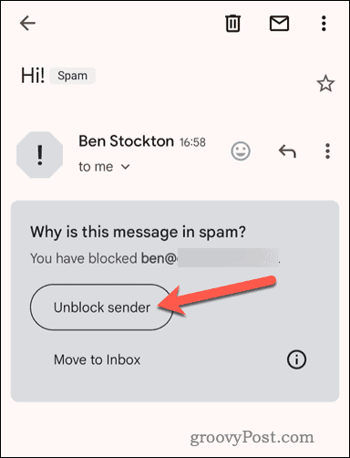 Fjern blokeringen af ​​en blokeret afsender i Gmail-mobilappen