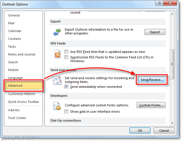 Sådan planlægges automatisk afsendelse / modtagelse i Outlook 2010