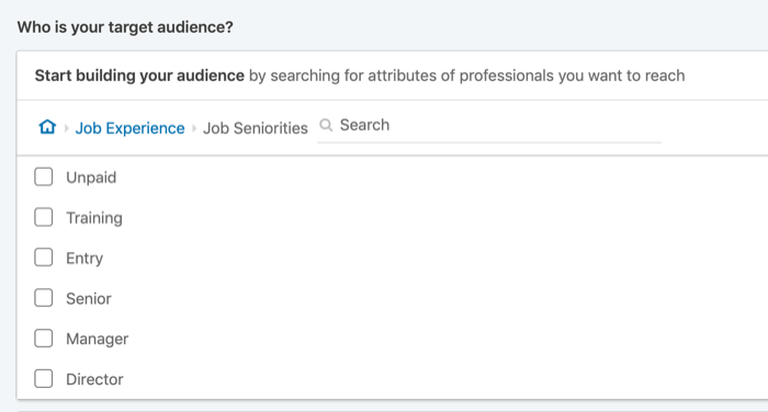 målrette LinkedIn-annoncer efter jobansiennitet