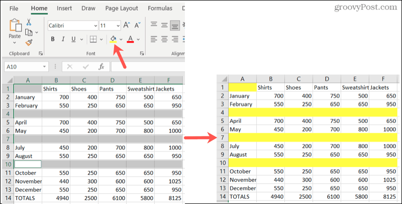 Fremhæv tomme rækker i Excel