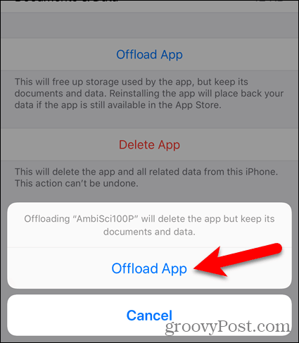 Tryk på Offload-app igen