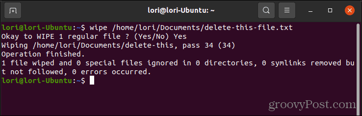 Slet en fil sikkert ved hjælp af wipe i Linux