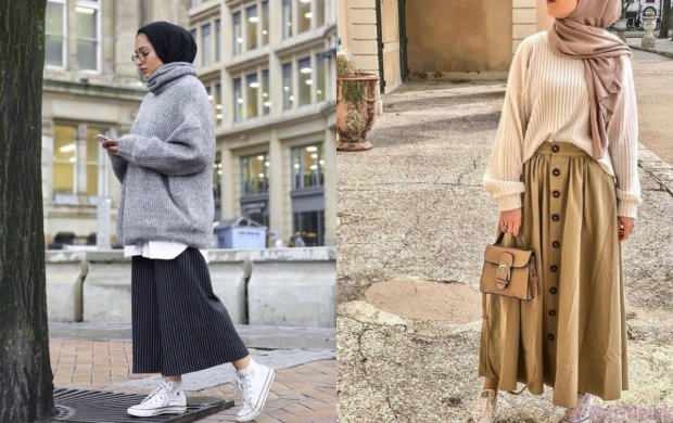 Skørt-sweaterkombinationer hijab instagram