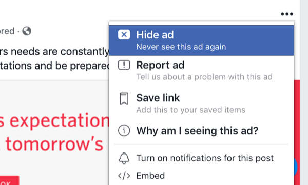 muligheder for at skjule Facebook-annoncer i feed