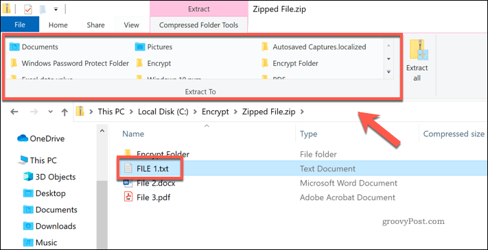 Udpakning af en individuel fil fra en zip-fil i Windows File Explorer