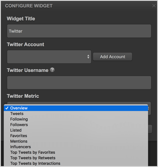 Cyfe konfigurerer Twitter-widget