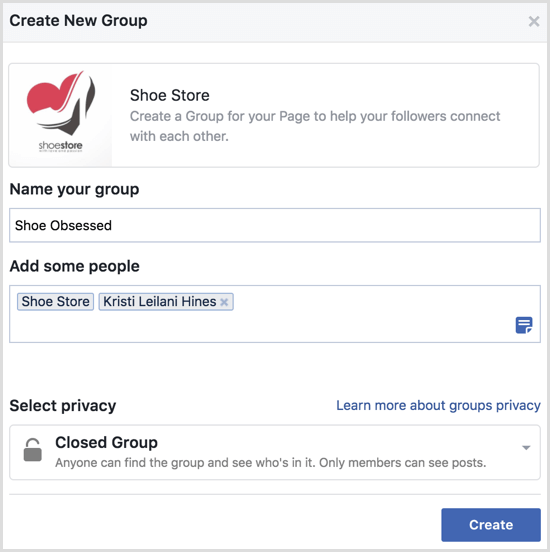 Facebook opretter gruppe med side