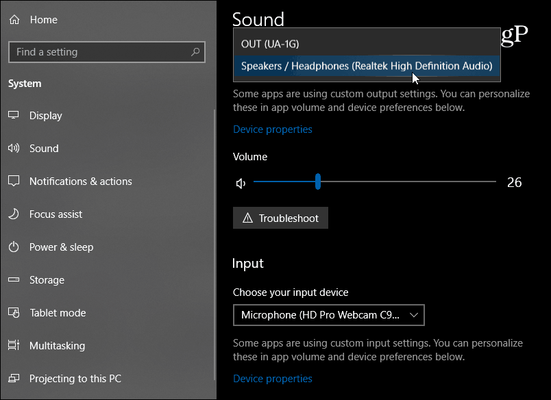 Nye lydindstillinger Windows 10