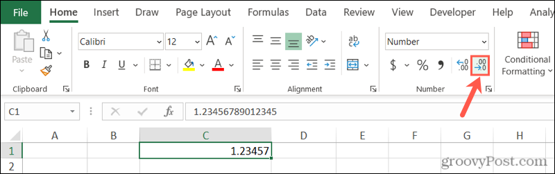 Reducer decimalknap i Excel