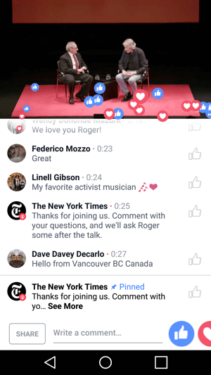 New York Times giver seerne oplevelsen af ​​at deltage i en begivenhed gennem en Facebook Live-udsendelse.