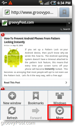 adgang til menuen mere på Android-browseren