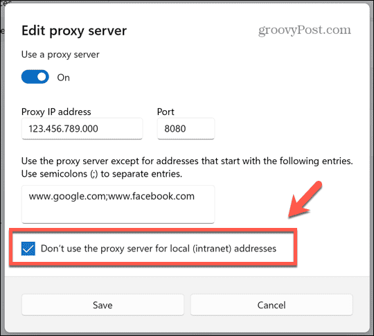Windows bruger ikke proxy til lokale websteder