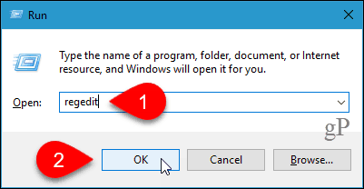 Åbn registreringseditoren i Windows 10