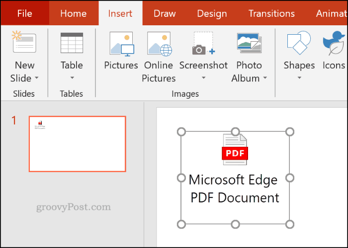 En indsat PDF-fil som et objekt i PowerPoint