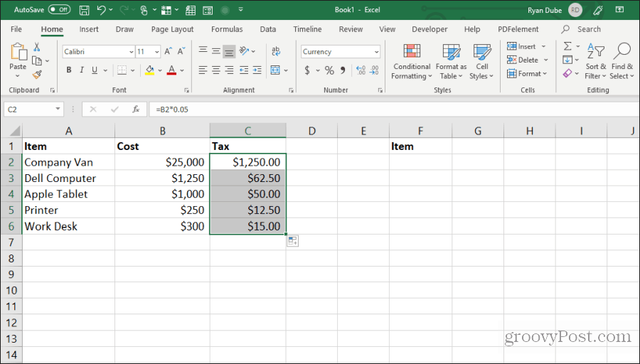 fylde celler ned i Excel