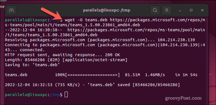 Download Microsoft Teams i Ubuntu-terminalen