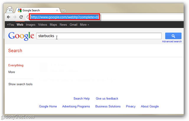 øjeblikkelig søgning deaktiveret i Google Chrome