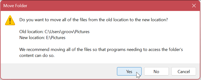 Flyt standardbrugermapper på Windows 11