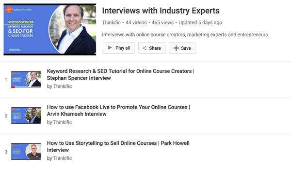 Thinkifics YouTube-kanal har en række interviews med online kursusskabere.