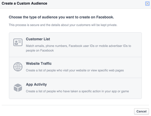 vælg en brugerdefineret publikumstype på facebook